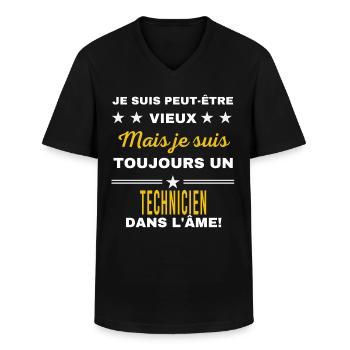 Je suis peut-être vieux TECHNICIEN - T-shirt col V Homme - noir - Devant - AI Model Male 178 dark (178cm)