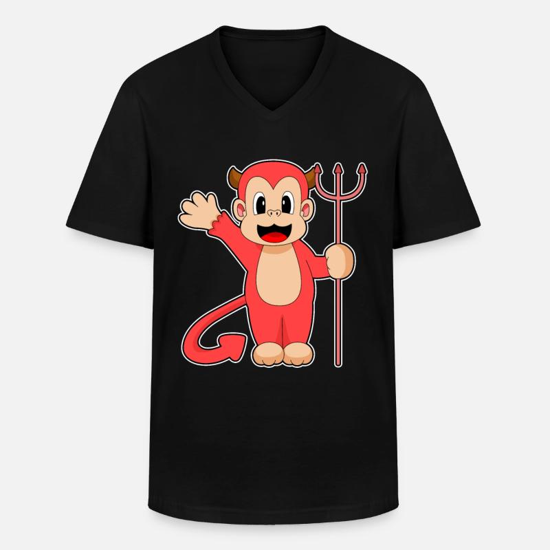 Monkey Halloween Devil Trident - Men's V-Neck T-Shirt - black