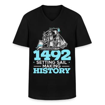 1492: Set sail and make history Kolumb - Men's V-Neck T-Shirt - black - Front - AI Model Male 178 dark (178cm)