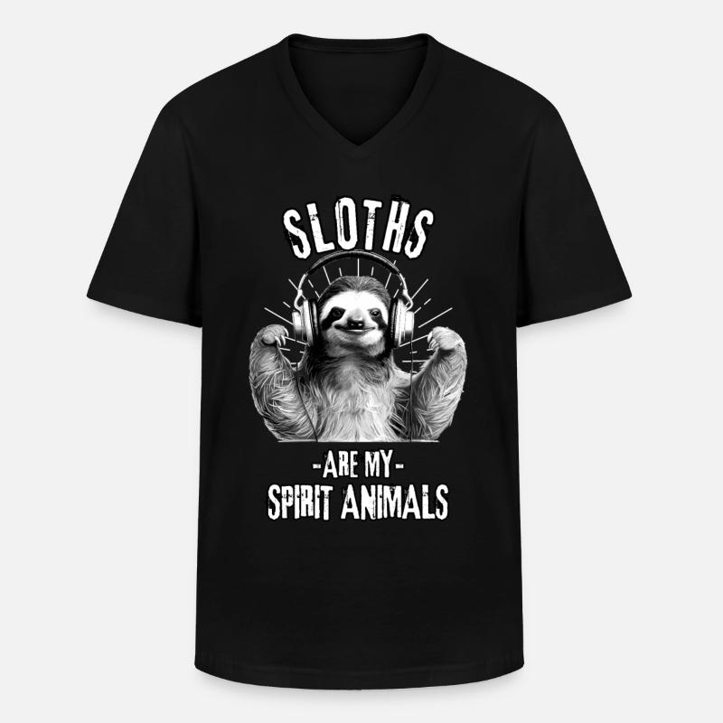 Faultier mit Kopfhörer - Männer-T-Shirt mit V-Ausschnitt - Schwarz