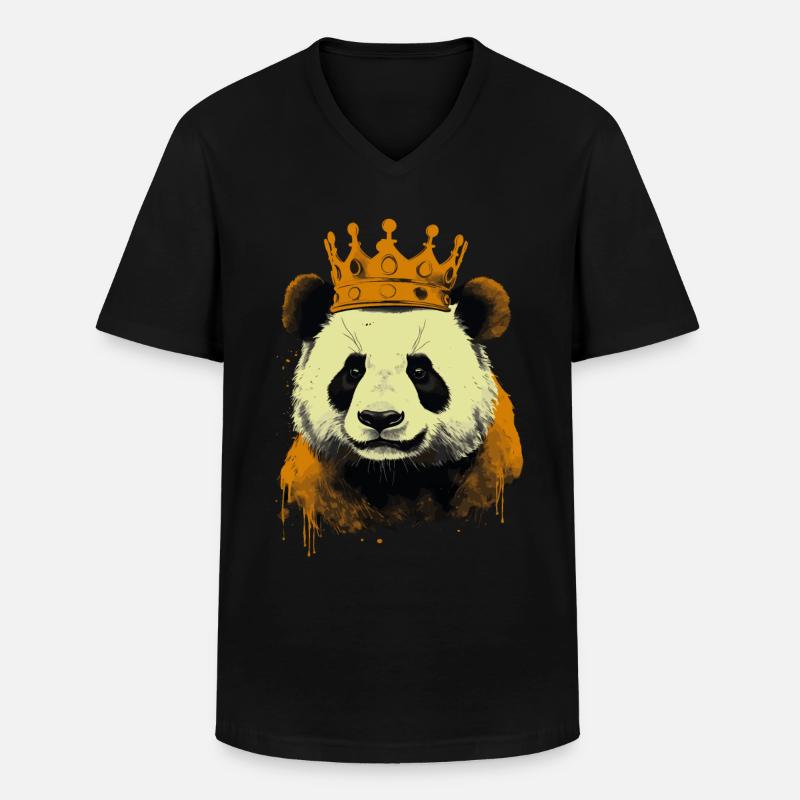 Panda With Crown - Männer-T-Shirt mit V-Ausschnitt - Schwarz