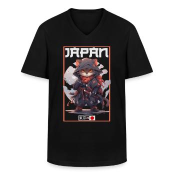 Chat d’Asie Samouraï japonais Samouraï - T-shirt col V Homme - noir - Devant - AI Model Male 178 dark (178cm)