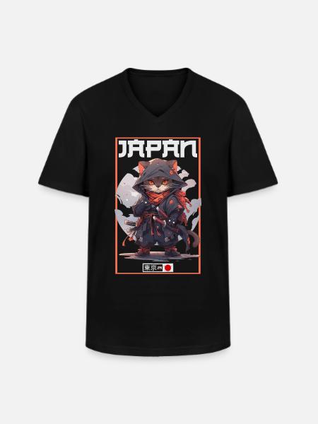 Asia Cat Japanese Samurai Samurai - Men's V-Neck T-Shirt - black