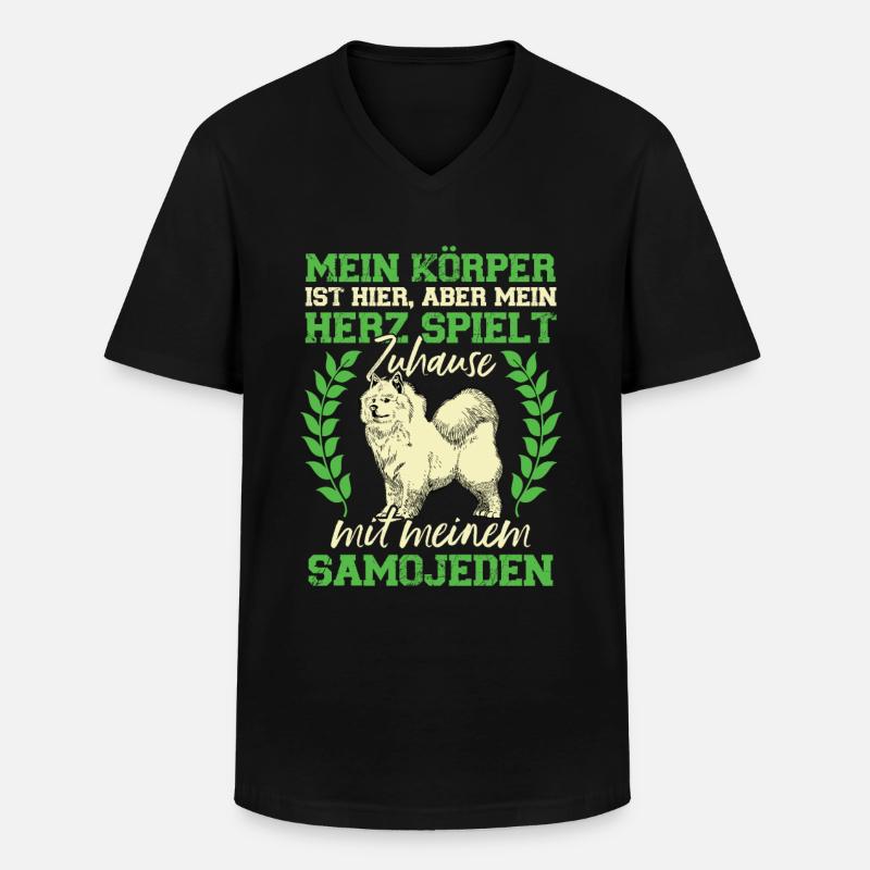Samojede spielt Zuhause Samojedenspitz - Männer-T-Shirt mit V-Ausschnitt - Schwarz