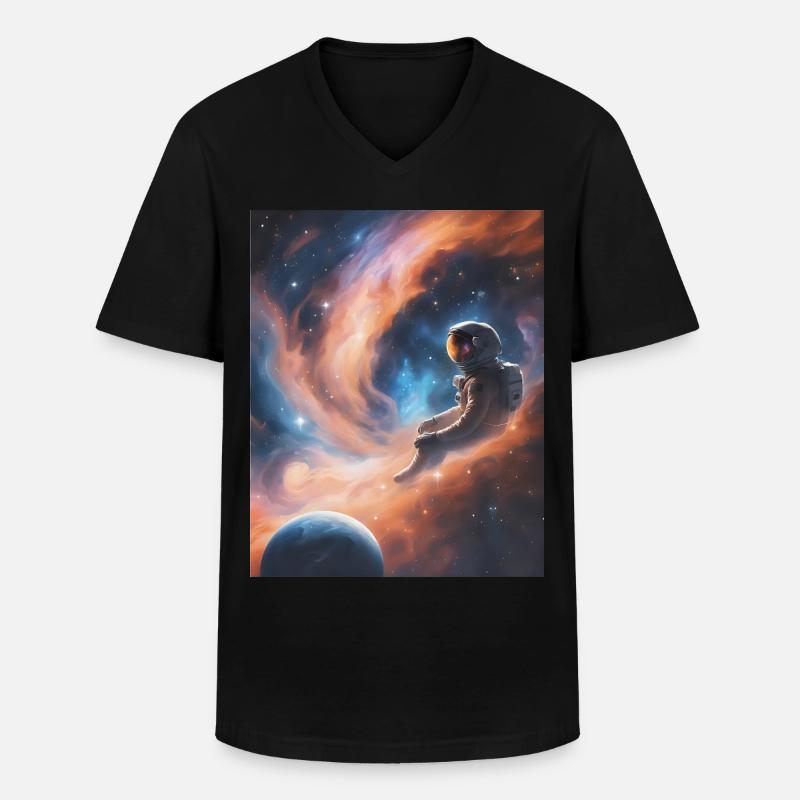 Astronaut schwebt im Weltall - Männer-T-Shirt mit V-Ausschnitt - Schwarz