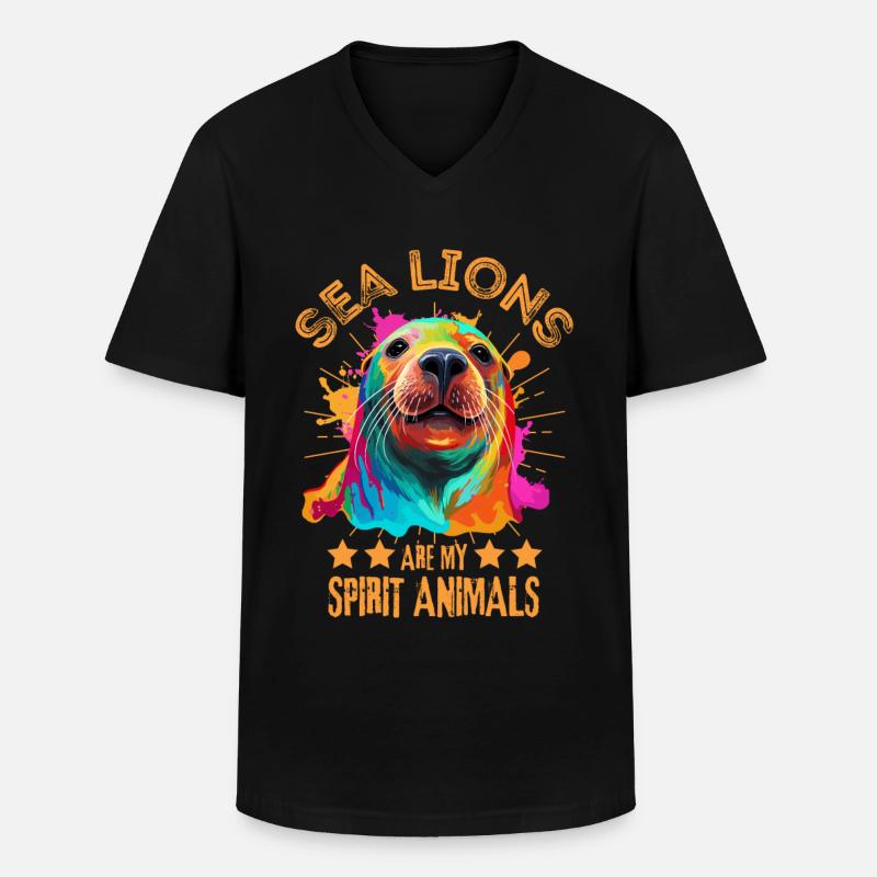 Bunter Seelöwe Robbe Seehund - Männer-T-Shirt mit V-Ausschnitt - Schwarz