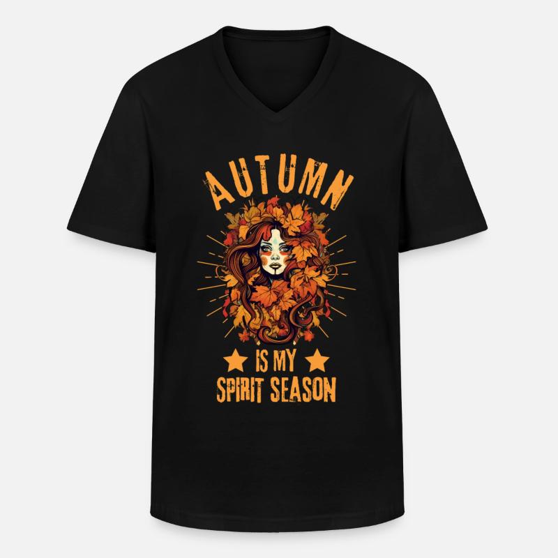 Herbst Frau Herbstlaub Spruch - Männer-T-Shirt mit V-Ausschnitt - Schwarz
