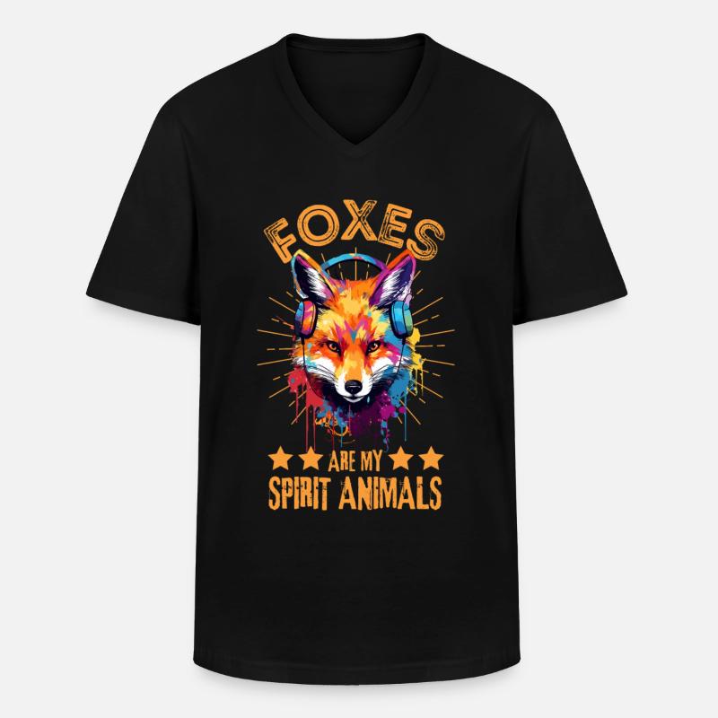 Fuchs mit Kopfhörer - Männer-T-Shirt mit V-Ausschnitt - Schwarz