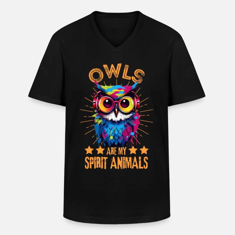 Bunte Eule mit Kopfhörer - Männer-T-Shirt mit V-Ausschnitt - Schwarz