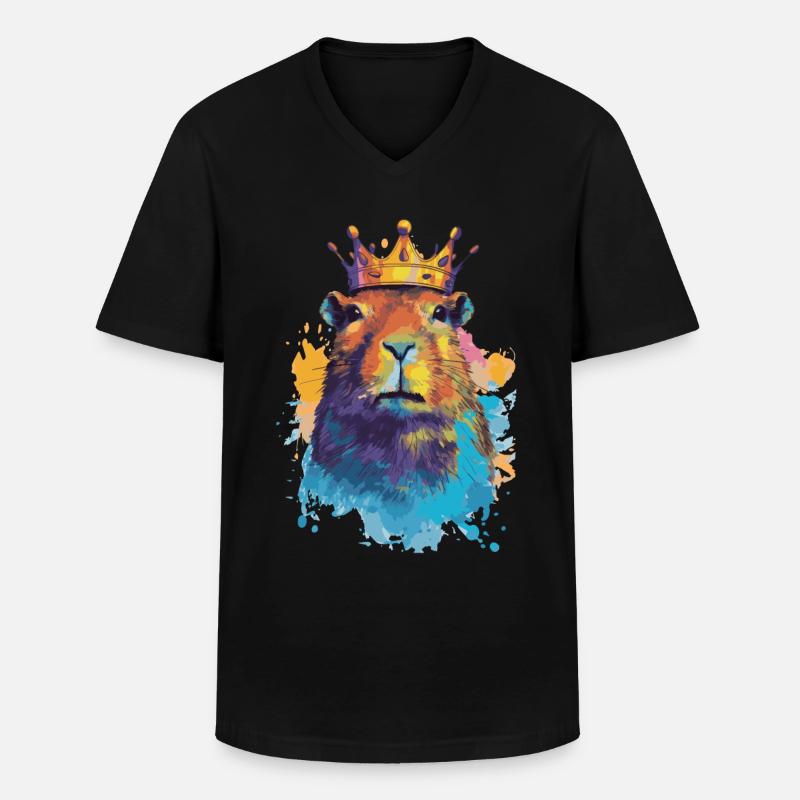Capybara with crown capybara - Men's V-Neck T-Shirt - black