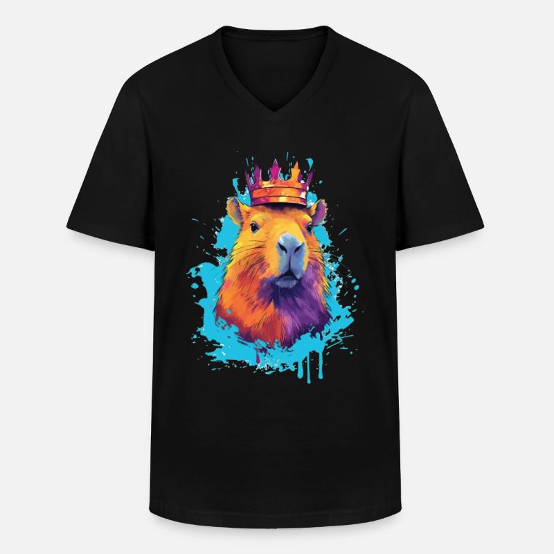 Capybara with capybara crown - Men's V-Neck T-Shirt - black