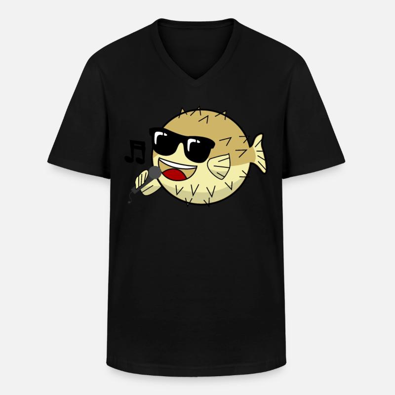 Singing Puffer Fish - Männer-T-Shirt mit V-Ausschnitt - Schwarz