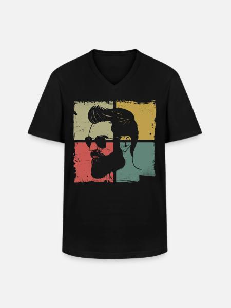 Beard Lover Bearded Man Retro - Men's V-Neck T-Shirt - black