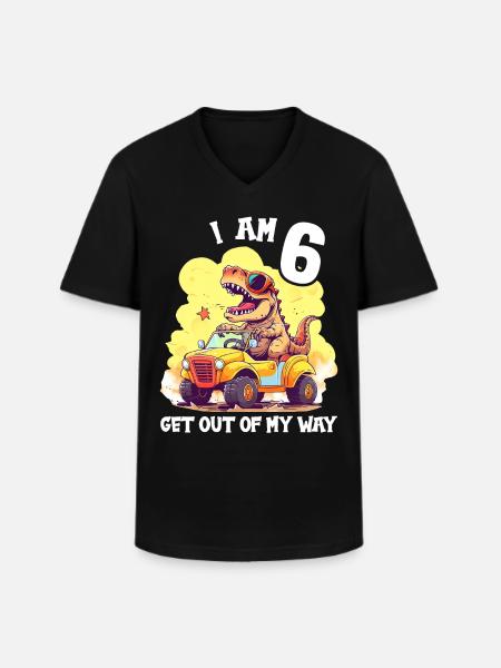 T-Rex Drives Monster Truck I'm 6th Birthday - Men's V-Neck T-Shirt - black