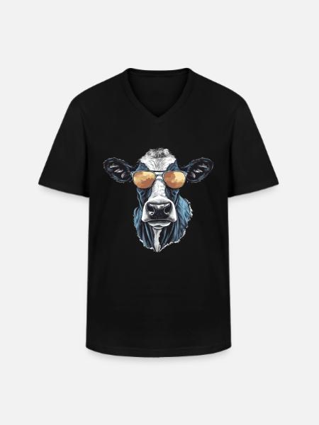 Kuh mit Sonnenbrille - Männer-T-Shirt mit V-Ausschnitt - Schwarz