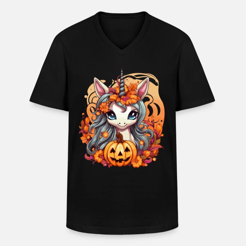 Einhorn Halloween - Männer-T-Shirt mit V-Ausschnitt - Schwarz
