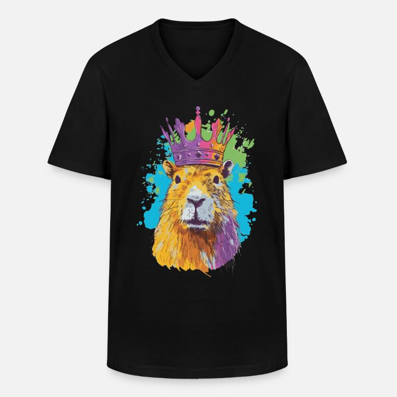 Capybara avec capybara couronne - T-shirt col V Homme - noir