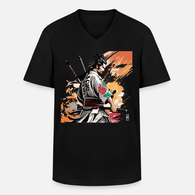 Samurai mit Schwertergrafik - Männer-T-Shirt mit V-Ausschnitt - Schwarz