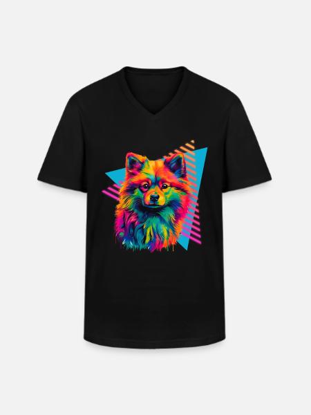 Miniature Spitz 80s Style - Men's V-Neck T-Shirt - black