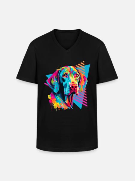 Weimaraner 80s style - Men's V-Neck T-Shirt - black