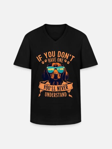 Gravhund med solbriller - Klassisk herre T-shirt med V-udskæring - sort