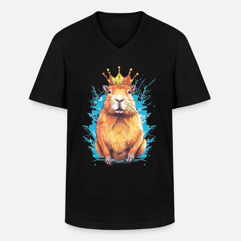 Capybara with crown capybara - Men's V-Neck T-Shirt - black