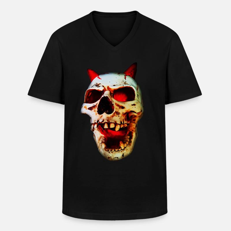Hörnerskull - Männer-T-Shirt mit V-Ausschnitt - Schwarz