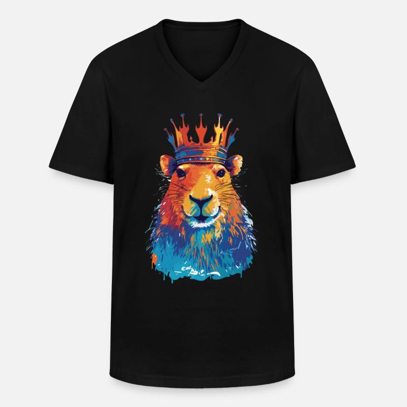 Capybara with crown capybara - Men's V-Neck T-Shirt - black