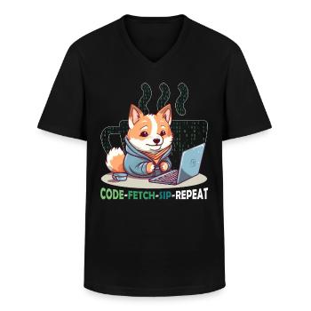 Code Fetch Sip Repeat Coffee Binary Shiba Inu Prog - Männer-T-Shirt mit V-Ausschnitt - Schwarz - Vorne - AI Model Male 178 dark (178cm)