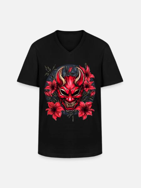 Hannya Rote Lilie - Männer-T-Shirt mit V-Ausschnitt - Schwarz