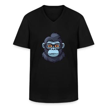 Gorille avec lunettes dessin animé kawaii illustration - T-shirt col V Homme - noir - Devant - AI Model Male 178 dark (178cm)