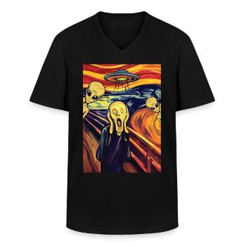 The Scream Edvard Munch Alien UFO Painting - Männer-T-Shirt mit V-Ausschnitt - Schwarz - Vorne - AI Model Male 178 dark (178cm)