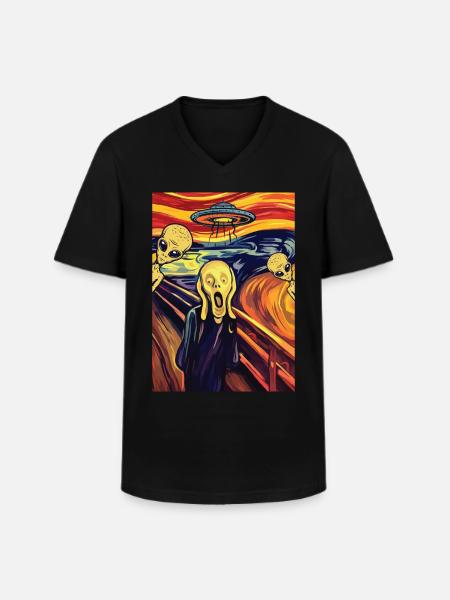 Le cri Edvard Munch Alien OVNI Peinture - T-shirt col V Homme - noir