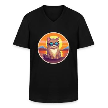 Katze lustige Karikatur Kawaii Strand Illustration - Männer-T-Shirt mit V-Ausschnitt - Schwarz - Vorne - AI Model Male 178 dark (178cm)
