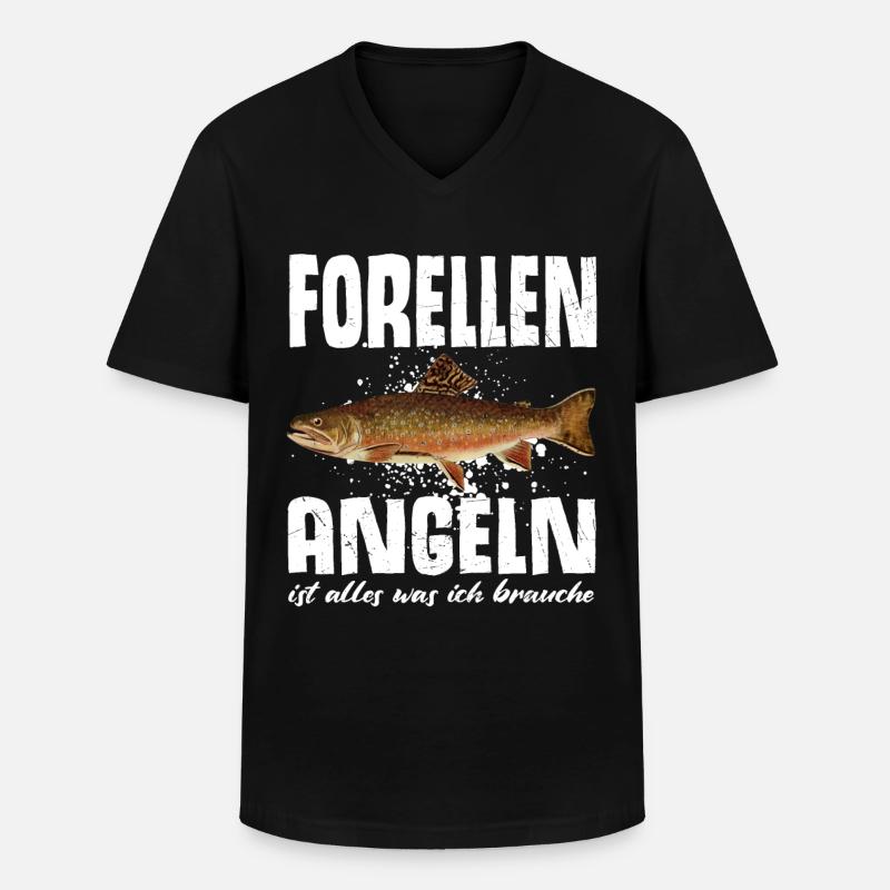 Forellen Angeln - Männer-T-Shirt mit V-Ausschnitt - Schwarz