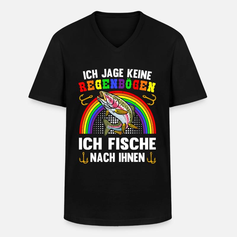 Forellen Angeln - Männer-T-Shirt mit V-Ausschnitt - Schwarz