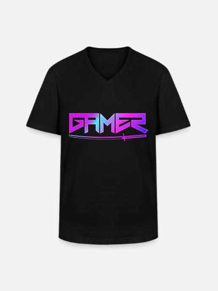 Gamer mit Schwert - Männer-T-Shirt mit V-Ausschnitt - Schwarz