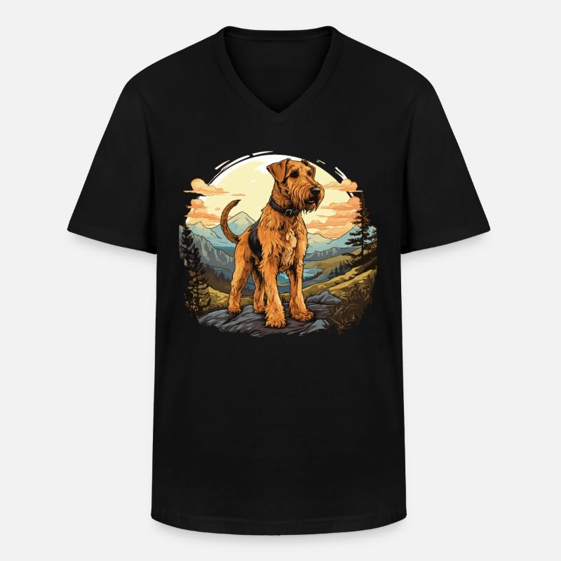 Hund Airedale Terrier - Männer-T-Shirt mit V-Ausschnitt - Schwarz