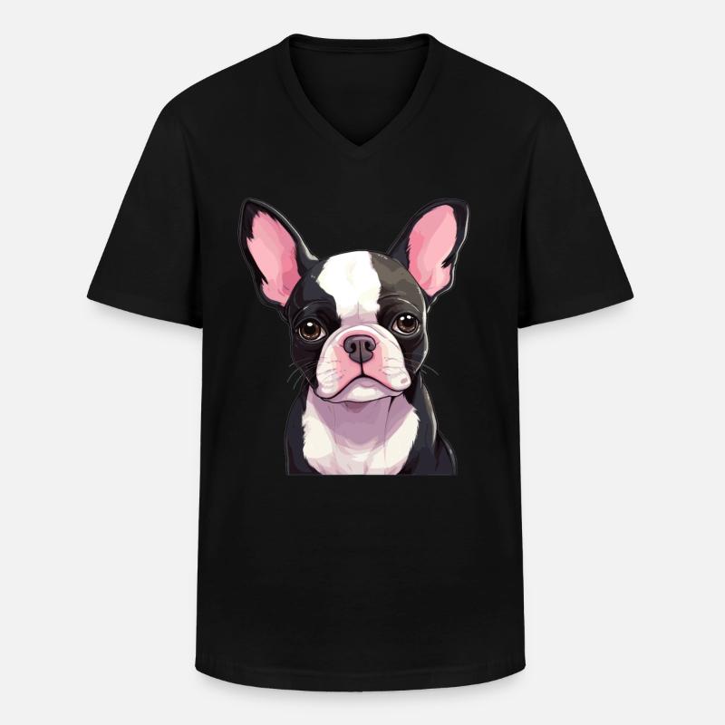 Hund Boston Terrier - Männer-T-Shirt mit V-Ausschnitt - Schwarz
