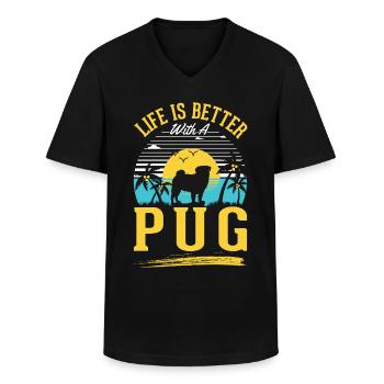 Life is better with a pug - Men's V-Neck T-Shirt - black - Front - AI Model Male 178 dark (178cm)
