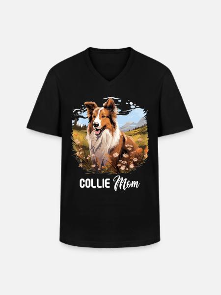 Hund Collie - Männer-T-Shirt mit V-Ausschnitt - Schwarz