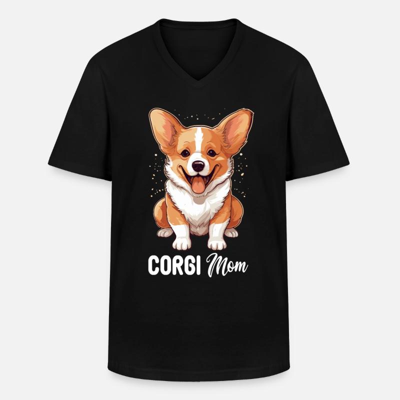 Hund Corgi - Männer-T-Shirt mit V-Ausschnitt - Schwarz