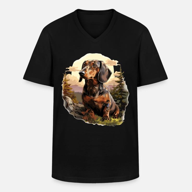 Hund Dackel - Männer-T-Shirt mit V-Ausschnitt - Schwarz