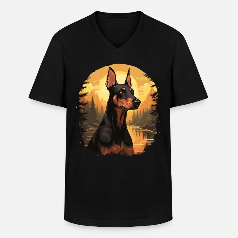 Hund Dobermann - Männer-T-Shirt mit V-Ausschnitt - Schwarz