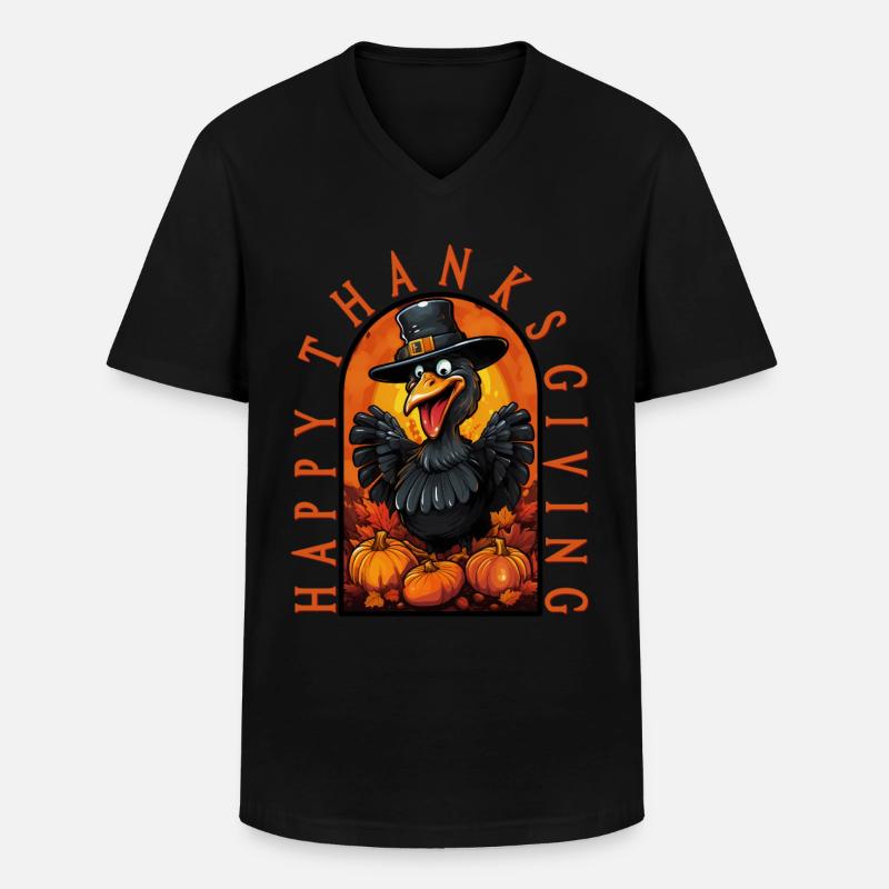 Truthahn Happy Thanksgiving - Männer-T-Shirt mit V-Ausschnitt - Schwarz