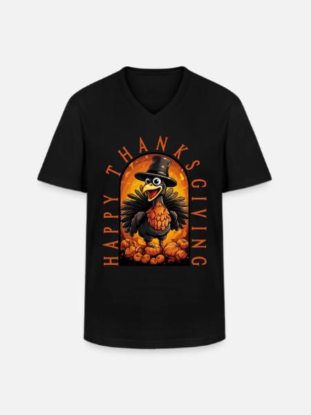 Turkey Happy Thanksgiving - Men's V-Neck T-Shirt - black