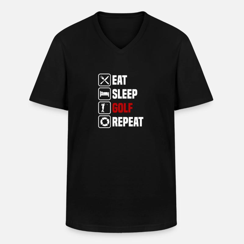 Eating, sleeping, golfing, repeating - Men's V-Neck T-Shirt - black
