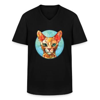 Rote Devon Rex Katze bunte Aquarell-Illustration - Männer-T-Shirt mit V-Ausschnitt - Schwarz - Vorne - AI Model Male 178 dark (178cm)