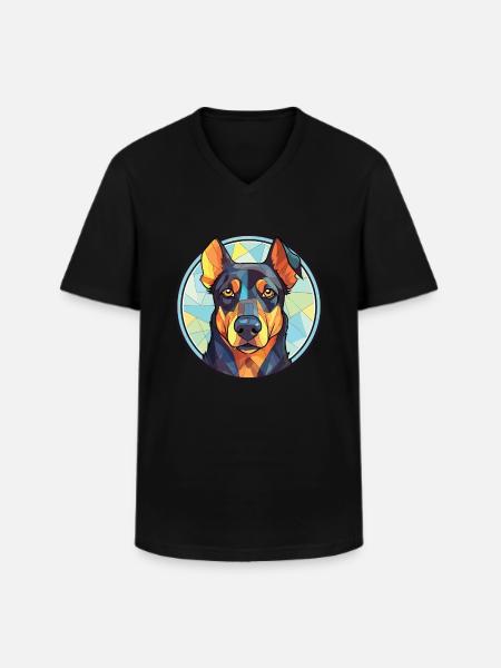 Beauceron Dog Breed Watercolor Glass Illustration - Men's V-Neck T-Shirt - black