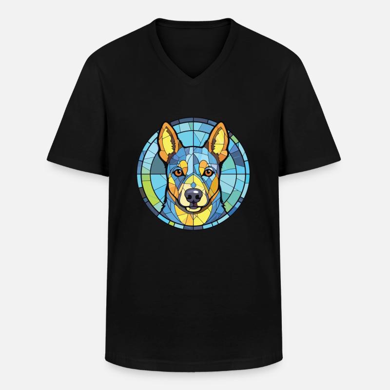 Blaue Heeler-Hunderasse Aquarell-Illustration - Männer-T-Shirt mit V-Ausschnitt - Schwarz